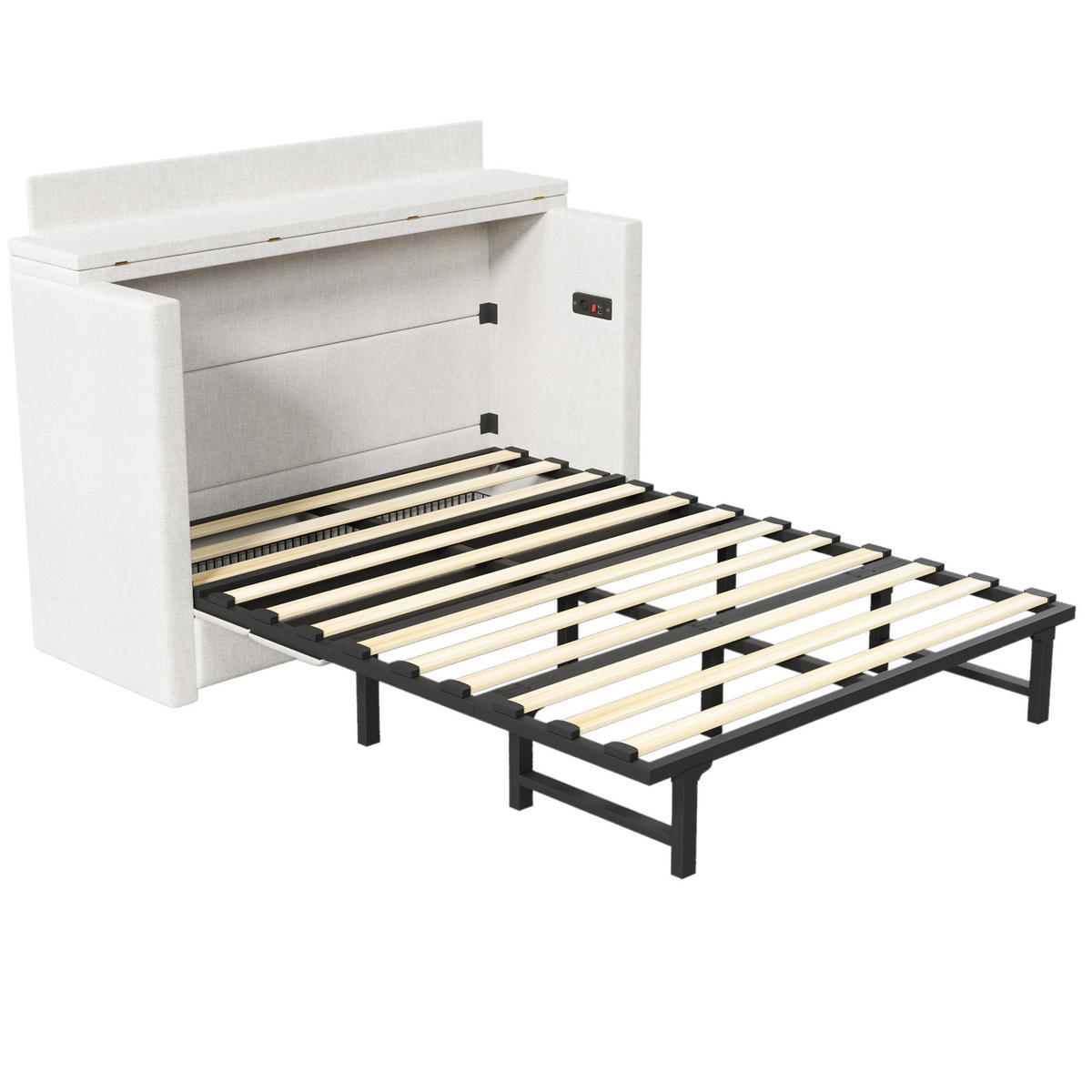 SCHRANKBETT 140/200 cm in Beige mit Schublade, USB und Type-C Leinen - Beige, Holzwerkstoff/Textil (140/200cm) - STILVORA