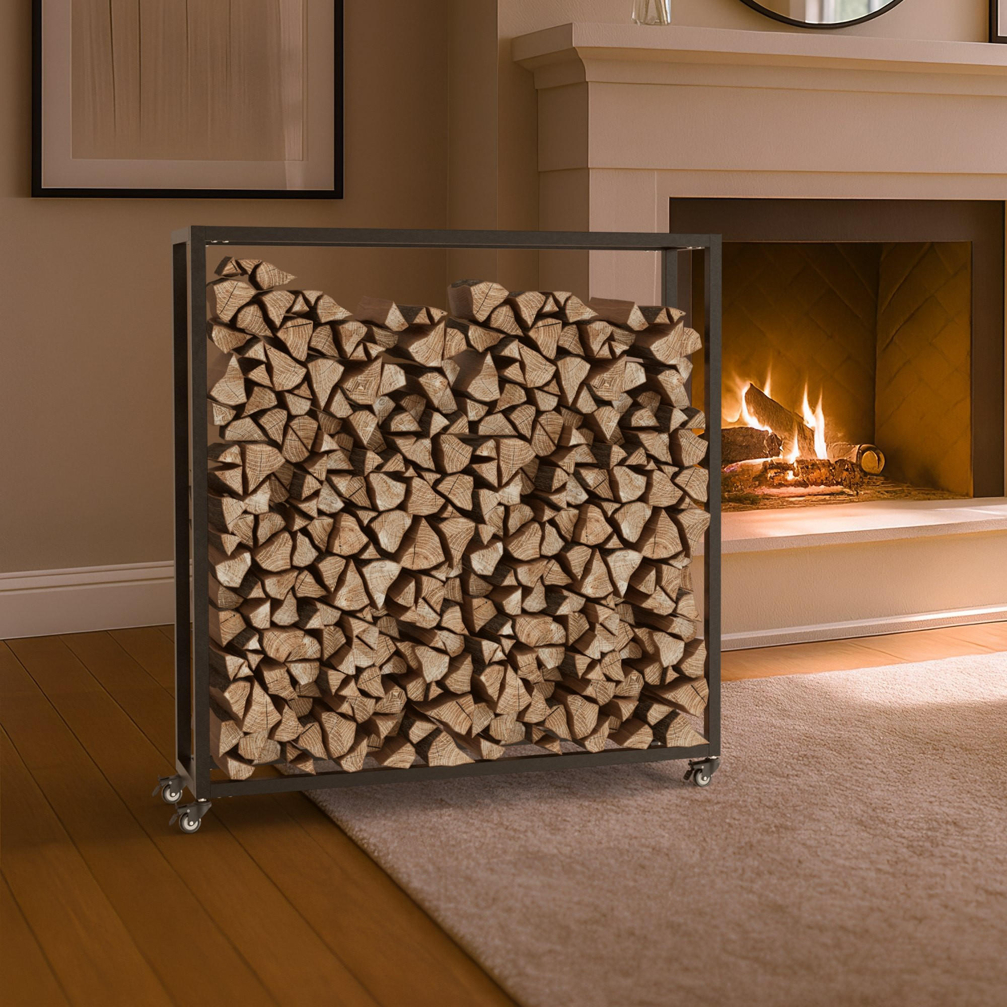 KAMINHOLZREGAL 100/25/100 cm Metall Schwarz - Schwarz, Metall (100/100/25cm) - CLP