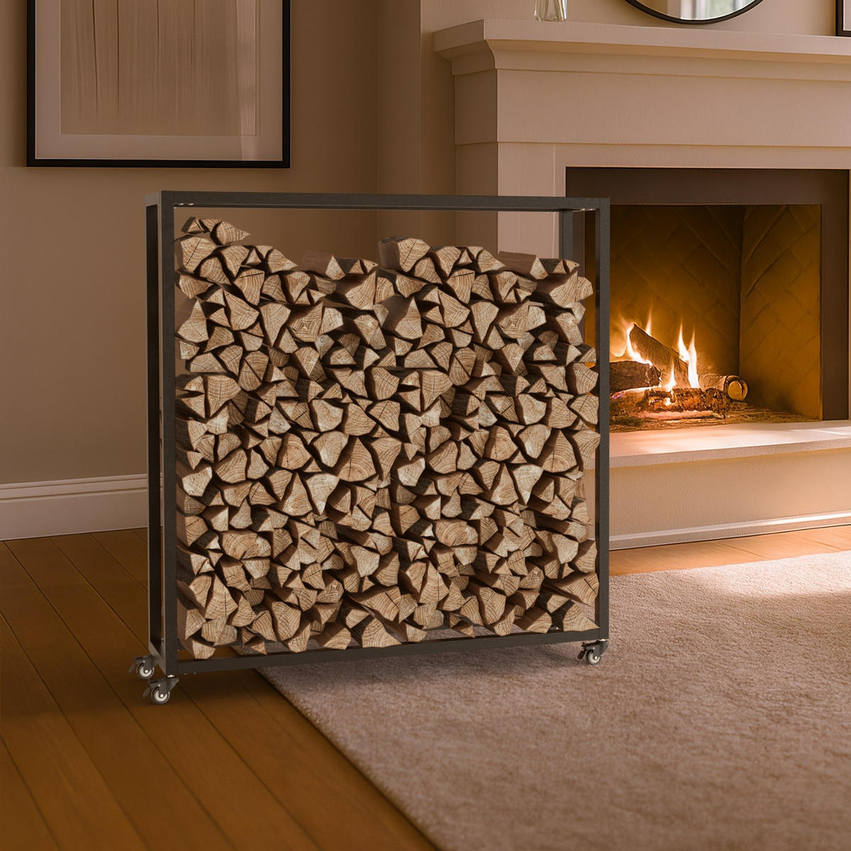 KAMINHOLZREGAL 100/25/100 cm Metall Schwarz - Schwarz, Metall (100/100/25cm) - CLP