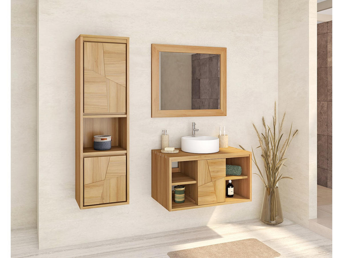 BADSCHRANK - 40 cm x 35 cm - holz - naturfarben hell Sumbawa - Naturfarben, Holz (40/140/35cm) - Vente-Unique