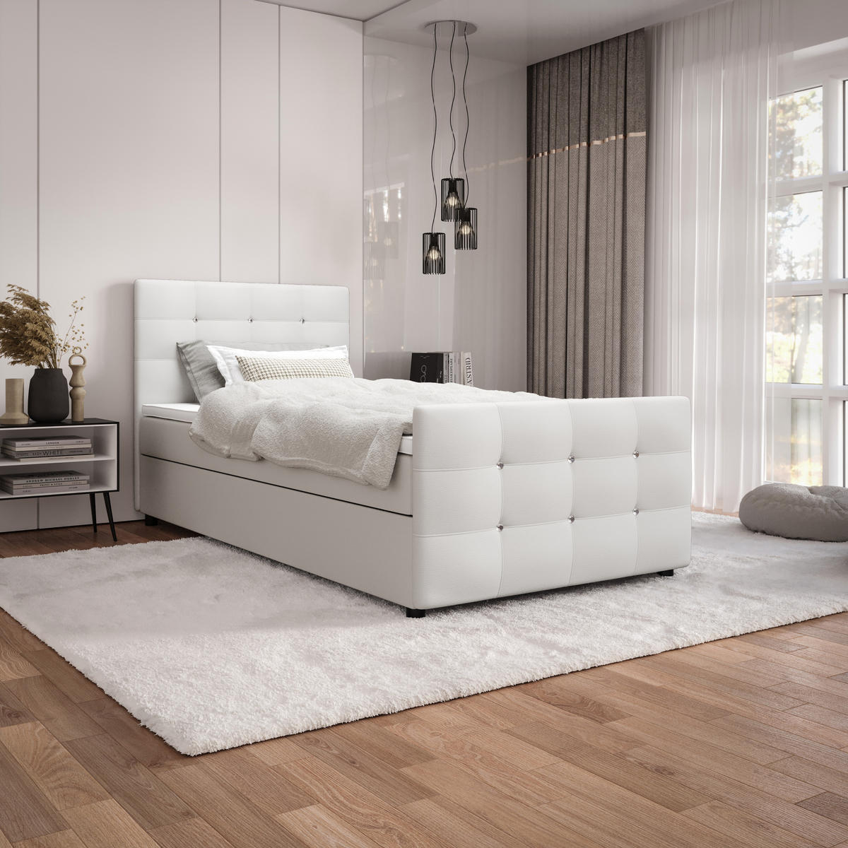 BOXBETT KLEO 90x200, mit Matratze H3 und Topper, Madryt 120 - Weiß, Holz/Kunststoff (90/200cm) - Bedante