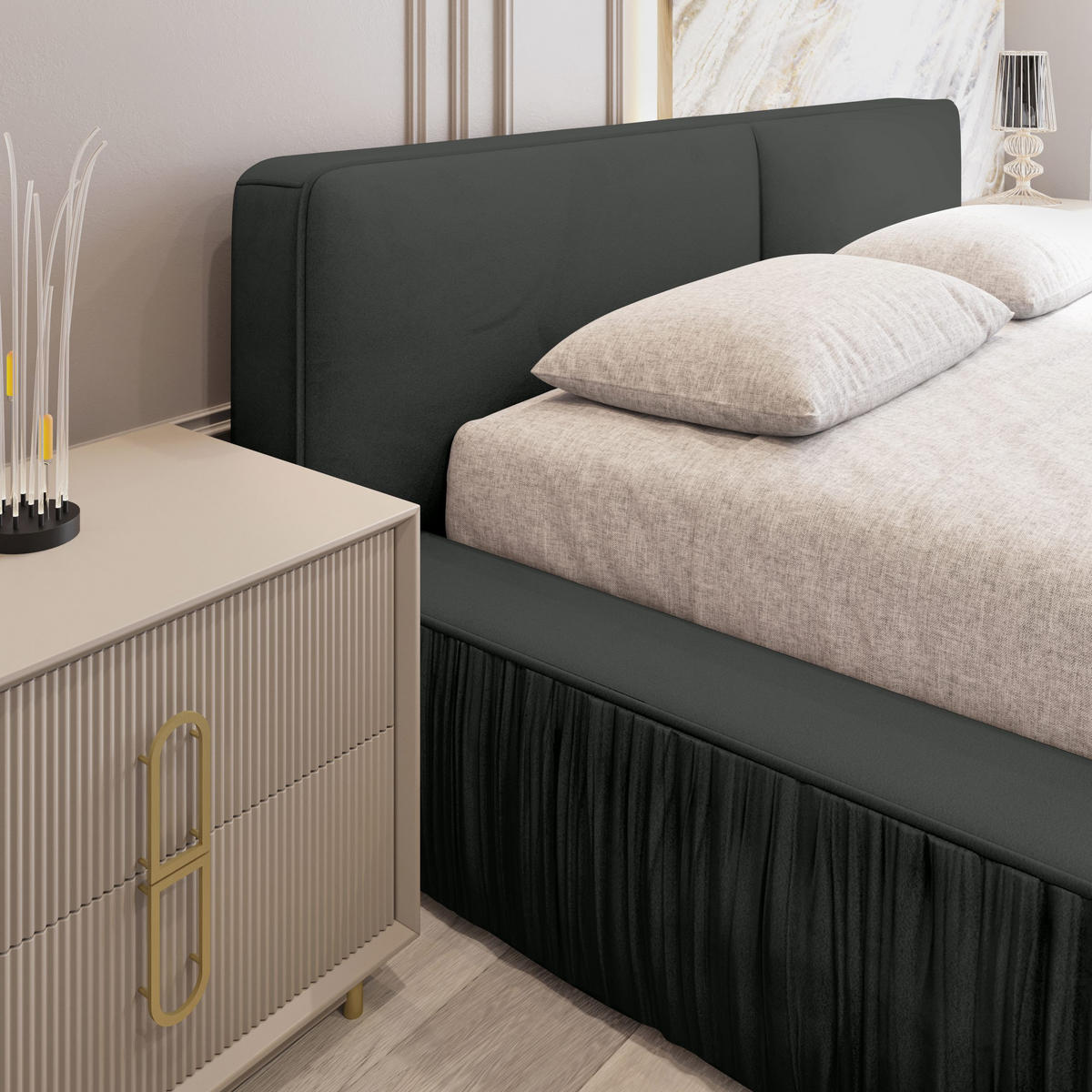 POLSTERBETT aus Polyester Fonni 180x200 cm, Graphit - Graphitfarben, Textil (180/200cm) - Fedve