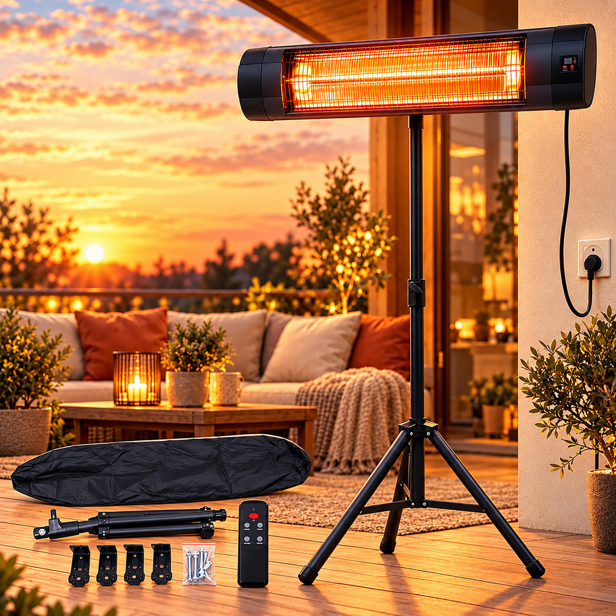 INFRAZÁŘIČ Černý 2500 W - černá, kov/plast (87/195/67cm) - Relaxdays
