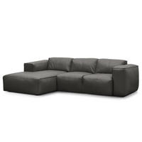 3-SITZER ECKSOFA mit Longchair - Schwarz/Grau, Leder/Kunststoff (251/173cm) - home24