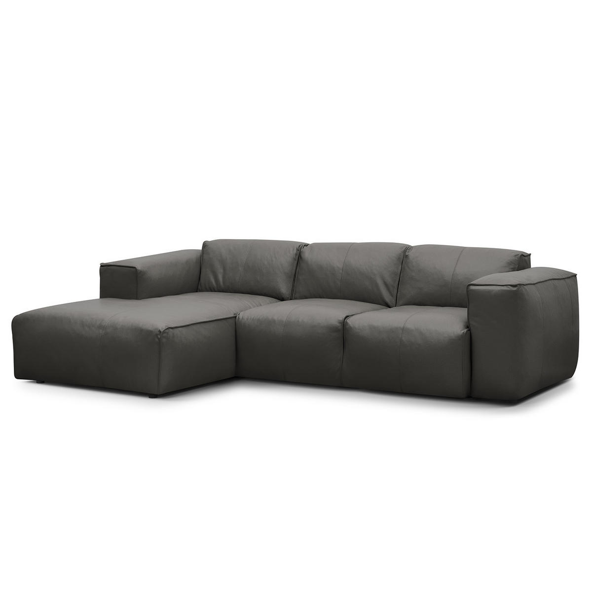 3-SITZER ECKSOFA mit Longchair - Schwarz/Grau, Leder/Kunststoff (251/173cm) - home24