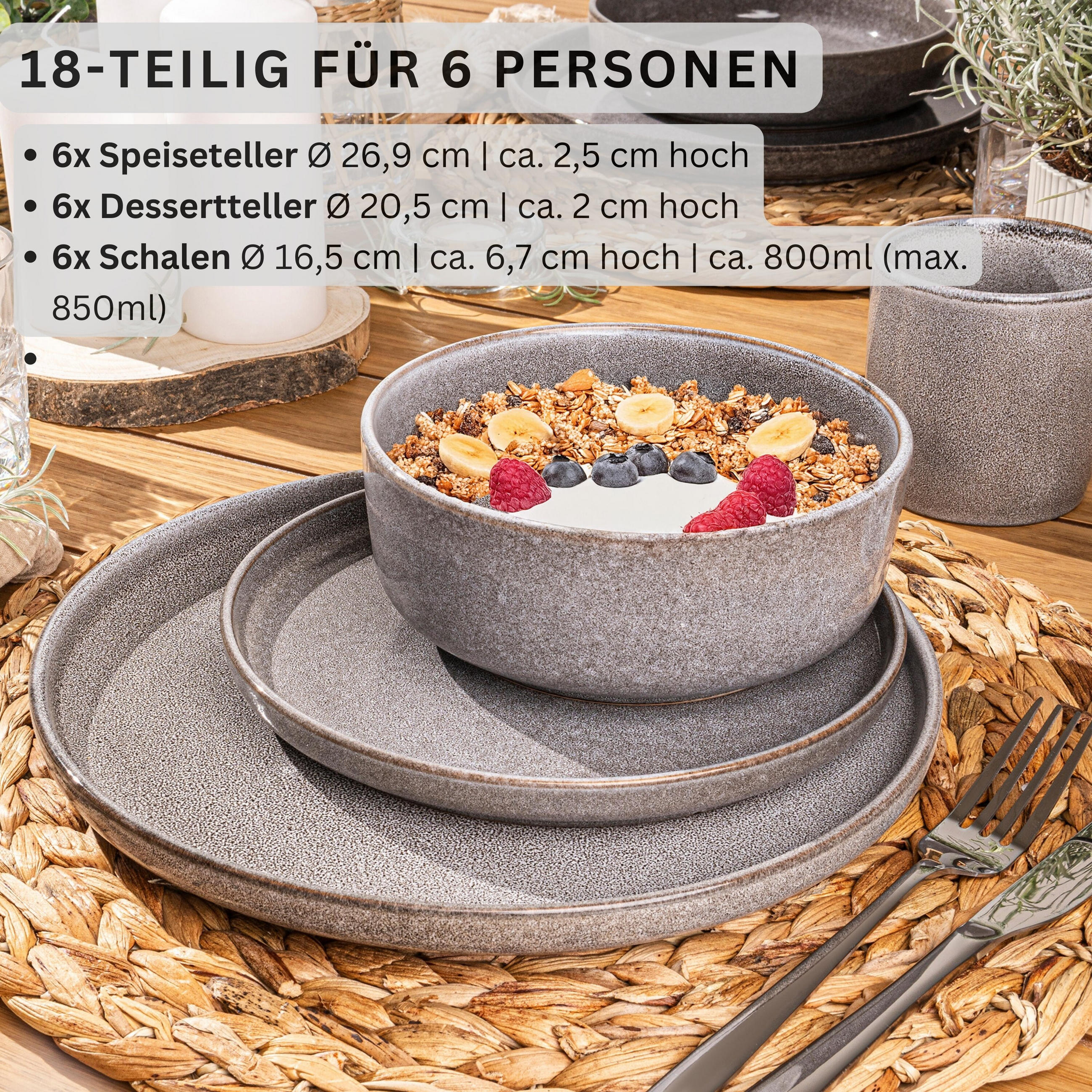 TAFELSERVICE KAIRO MONDGRAU - 18 teilig aus Steingut - Dunkelgrau, Keramik (40/50/40cm) - Sänger