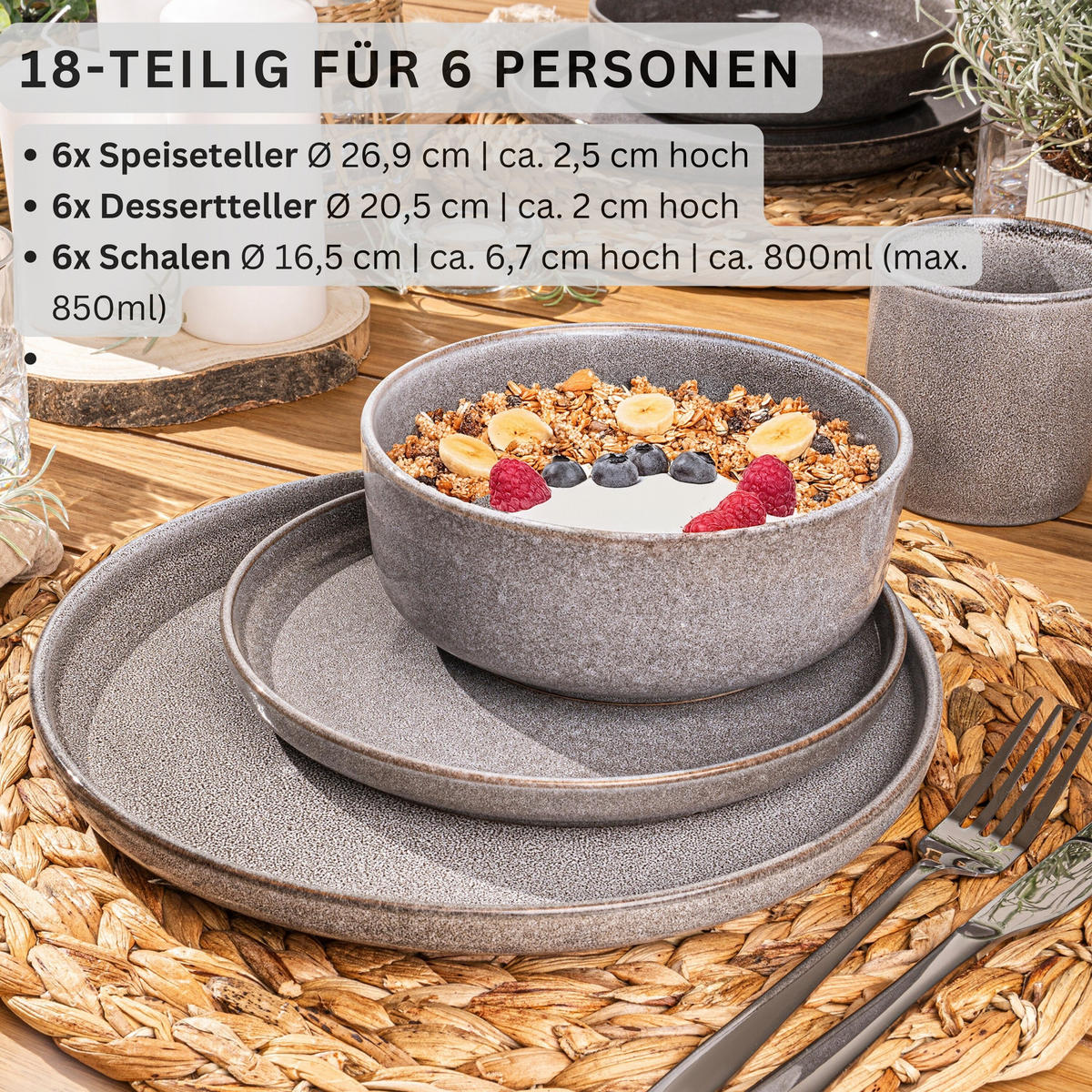 TAFELSERVICE KAIRO MONDGRAU - 18 teilig aus Steingut - Dunkelgrau, Keramik (40/50/40cm) - Sänger
