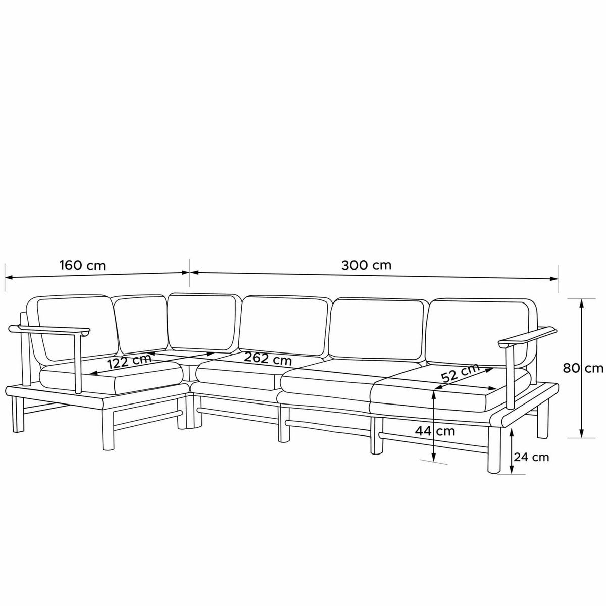 LOUNGESOFA ATREDA links - Grau, Holz/Textil (300/80/160cm) - KONSIMO®