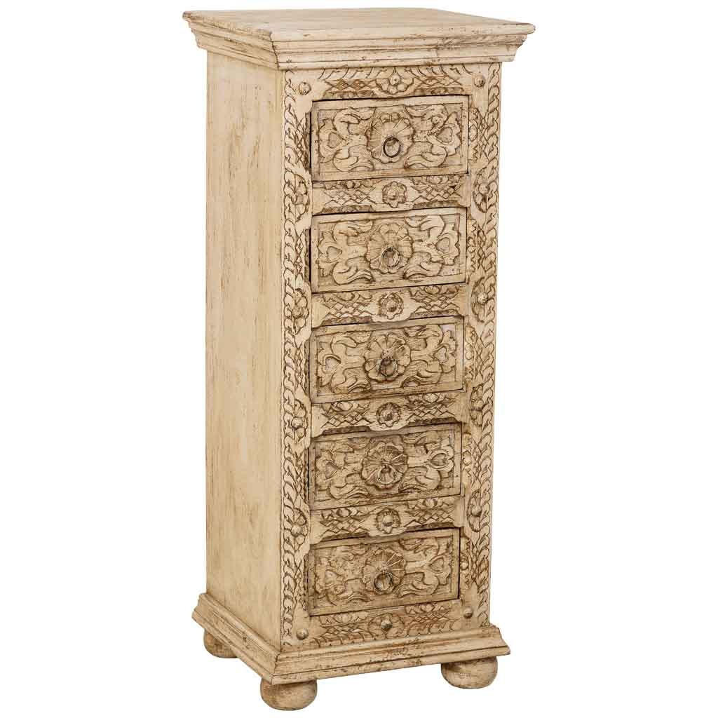 KOMMODE aus Holz, weiß, 45x40x100cm - Beige, Holz (45/100/40cm) - Wanderlust