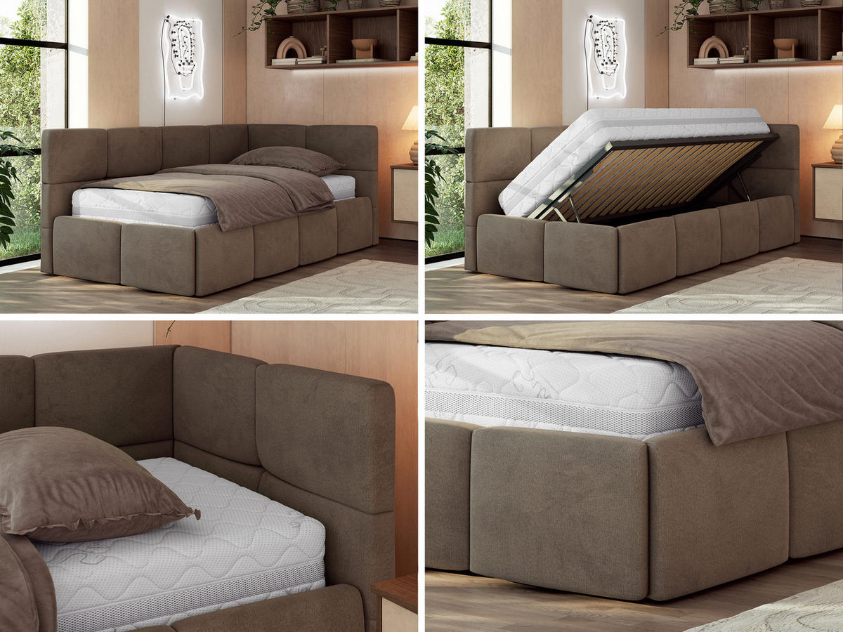 JUGENDBETT ARVO 90/200 - Braun Velvet - ohne Matratze - Rechts Seite - Braun, Textil (200/90cm) - MKS