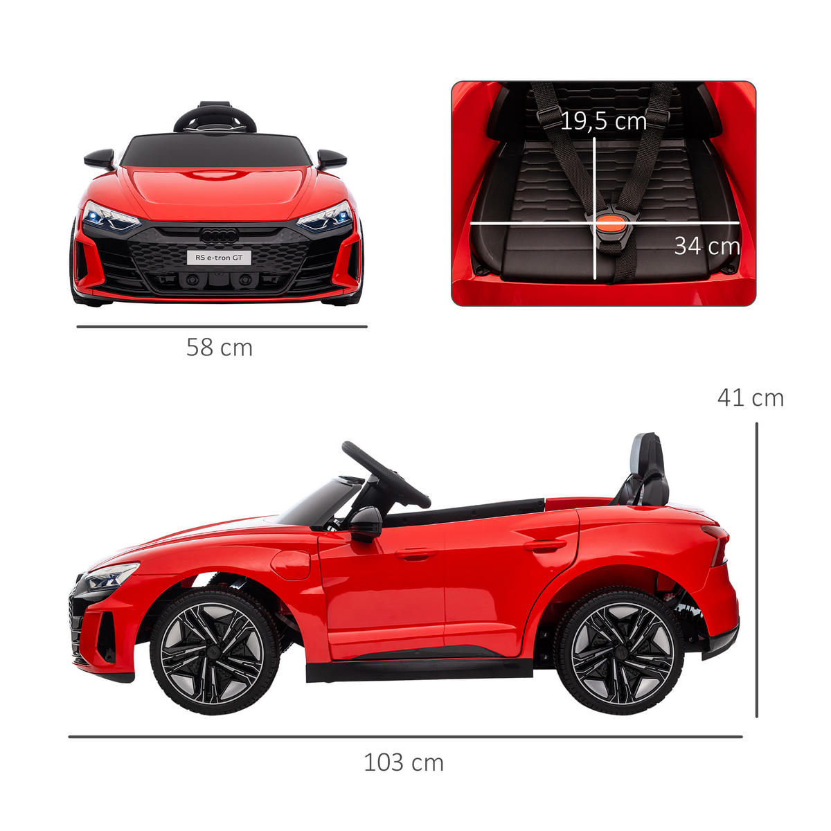 KINDER ELEKTROAUTO, Schwarz/Rot/Weiß, Kunststoff+ Eisen - Rot, Metall (103/58/41cm) - HOMCOM
