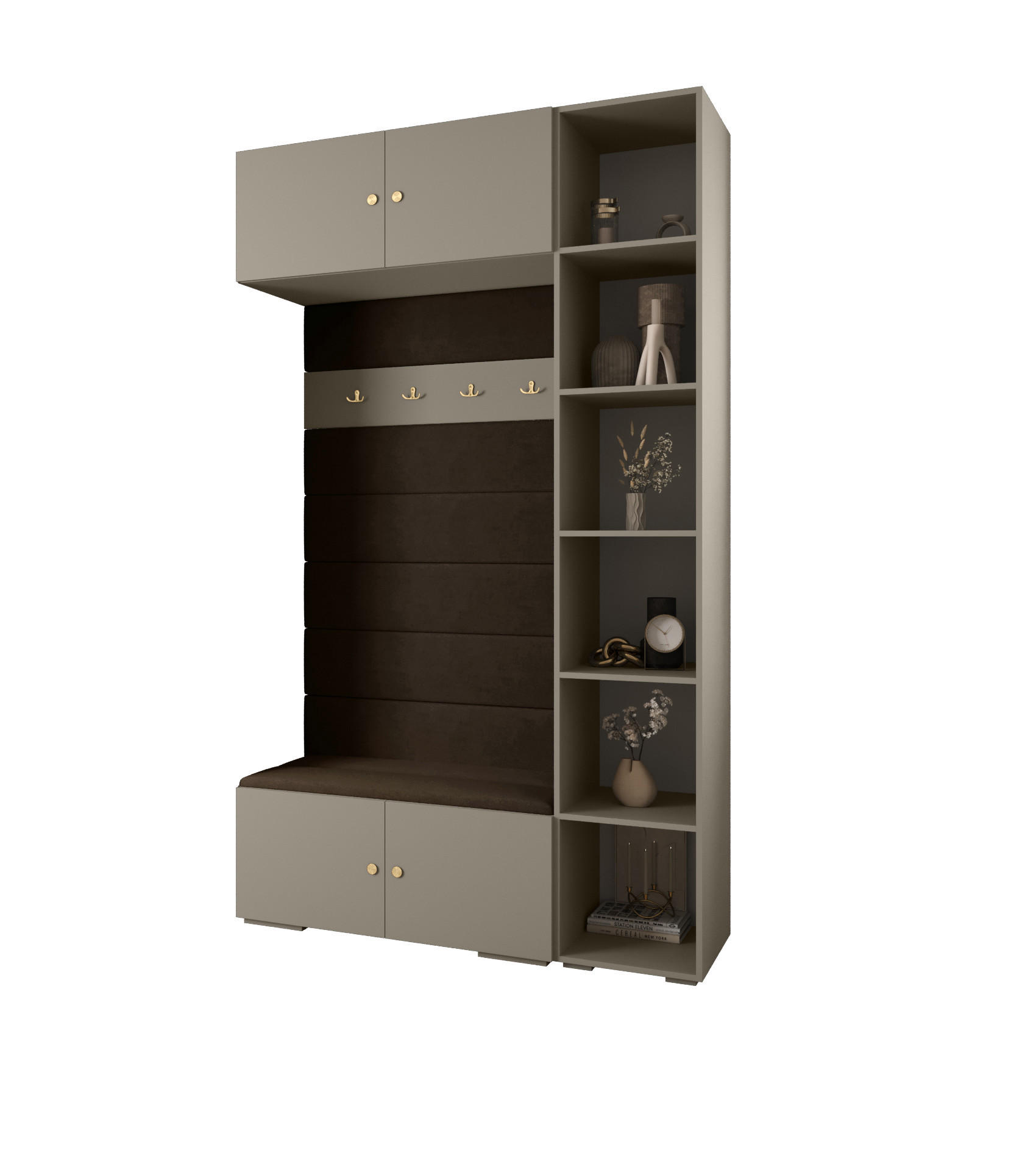 Abiks Möbel Garderoben-Set Kaschmir, Braun, Gold 140x236.7x47 cm