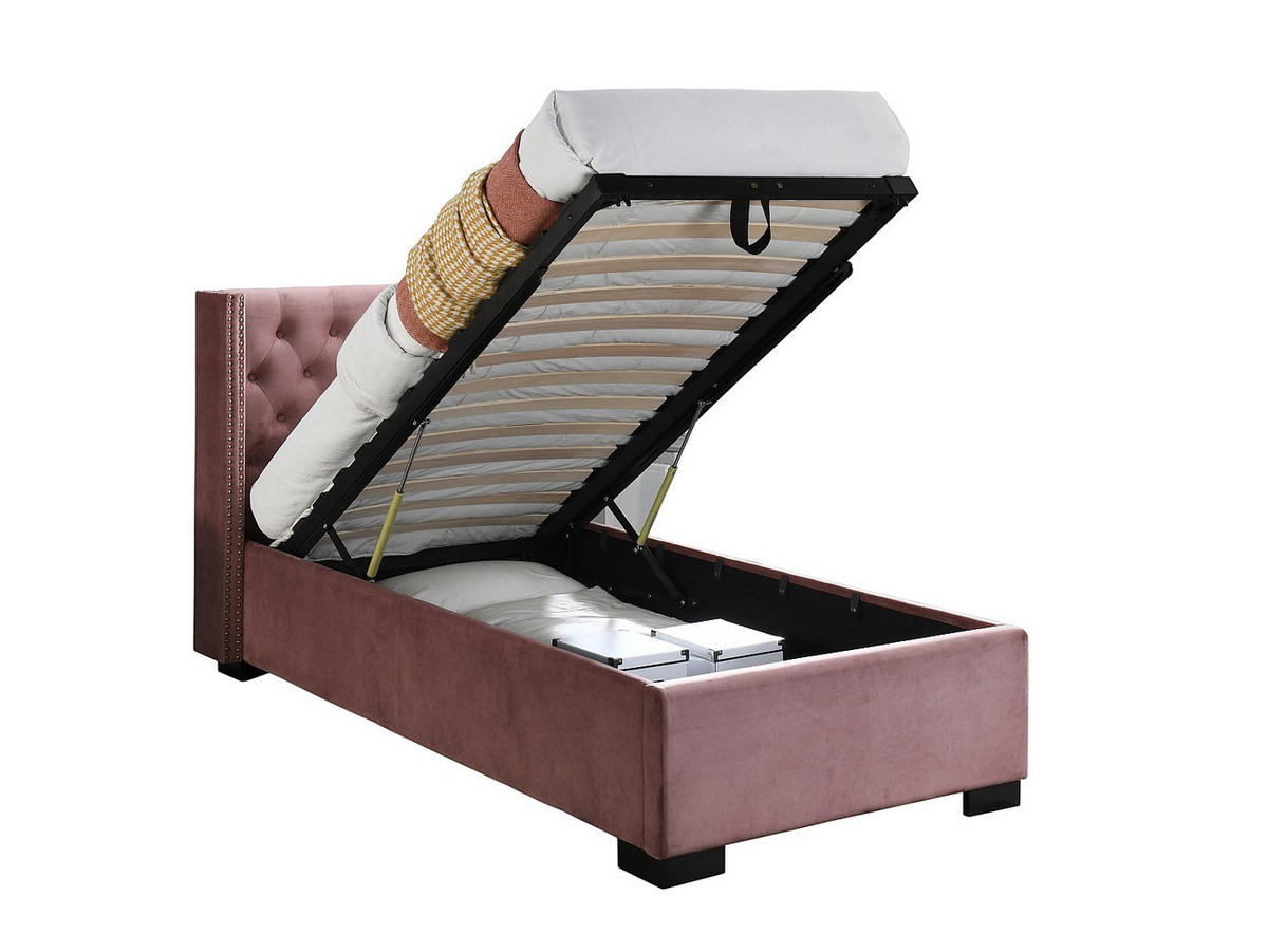 BETT mit Bettkasten - 1 Person - Samt, Stoff - Rosa - - Pink, Textil (90/200cm) - Vente-Unique
