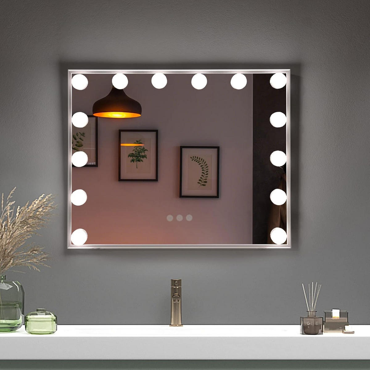 SPIEGEL Hollywood Silber - Silberfarben, Glas (18/43/50cm) - COSTWAY