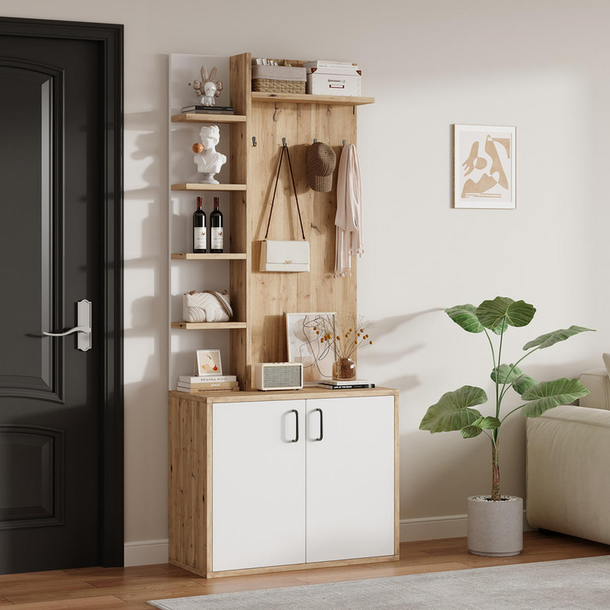 GARDEROBEN-SET mit Schuhaufbewahrung und 5-lagigem Stauraum 75x33x180 cm - Braun, Holzwerkstoff (33/180/75cm) - Fuleadture