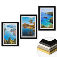 WANDBILDER 3er-Set - 20x30 cm Schwarzer Rahmen - Palmen am Meer, blaues Wasser - Schwarz, Kunststoff (20/30cm) - ArtPrintCave
