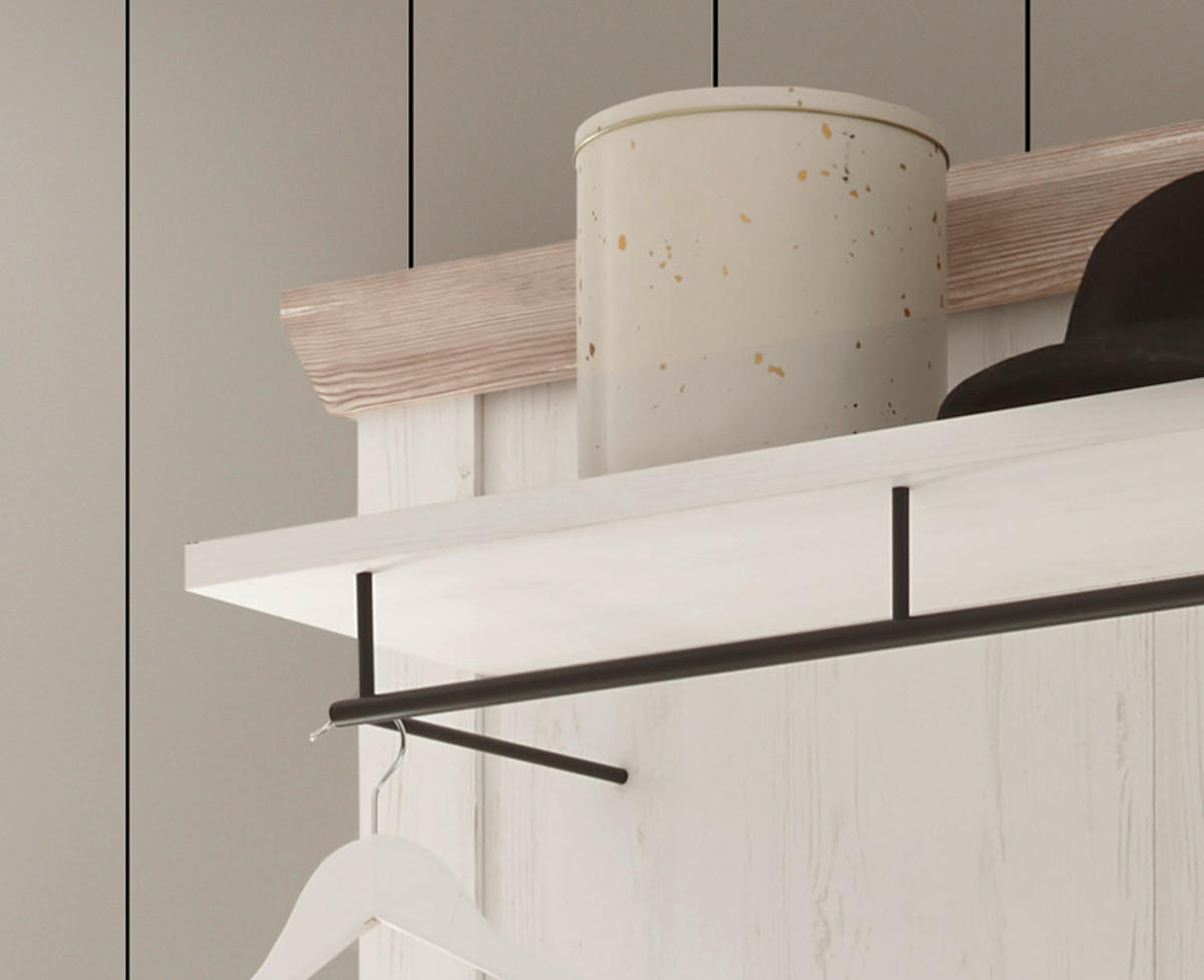 GARDEROBENPANEEL Pinie weiß, Oslo Pinie Landhaus, Wandgarderobe, 107 x 153 cm - Schwarz/Weiß, Holzwerkstoff/Metall (107/153/27cm) - Furn.Design