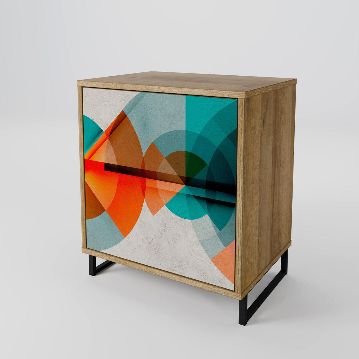 SIDEBOARD CIRCULAR RHAPSODY, Eichefarben, 57,5x42x75,5 cm, Goldfarbene Metallfüße - Eichefarben/Goldfarben, Holzwerkstoff/Metall (57.5/75.5/42cm) - SpaceRebels