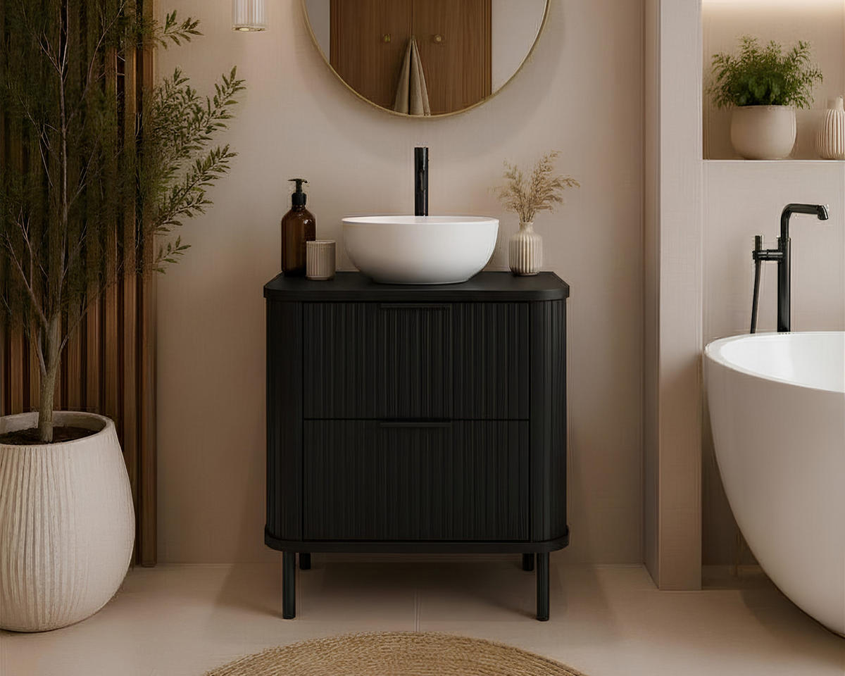 BADEZIMMERSCHRANK : Farbe Schwarz, Griff schwarz, Füße schwarz, 60 x 41,5 x 66,7 cm - Schwarz, Holzwerkstoff (60/66.7/41.5cm) - 3XE LIVING