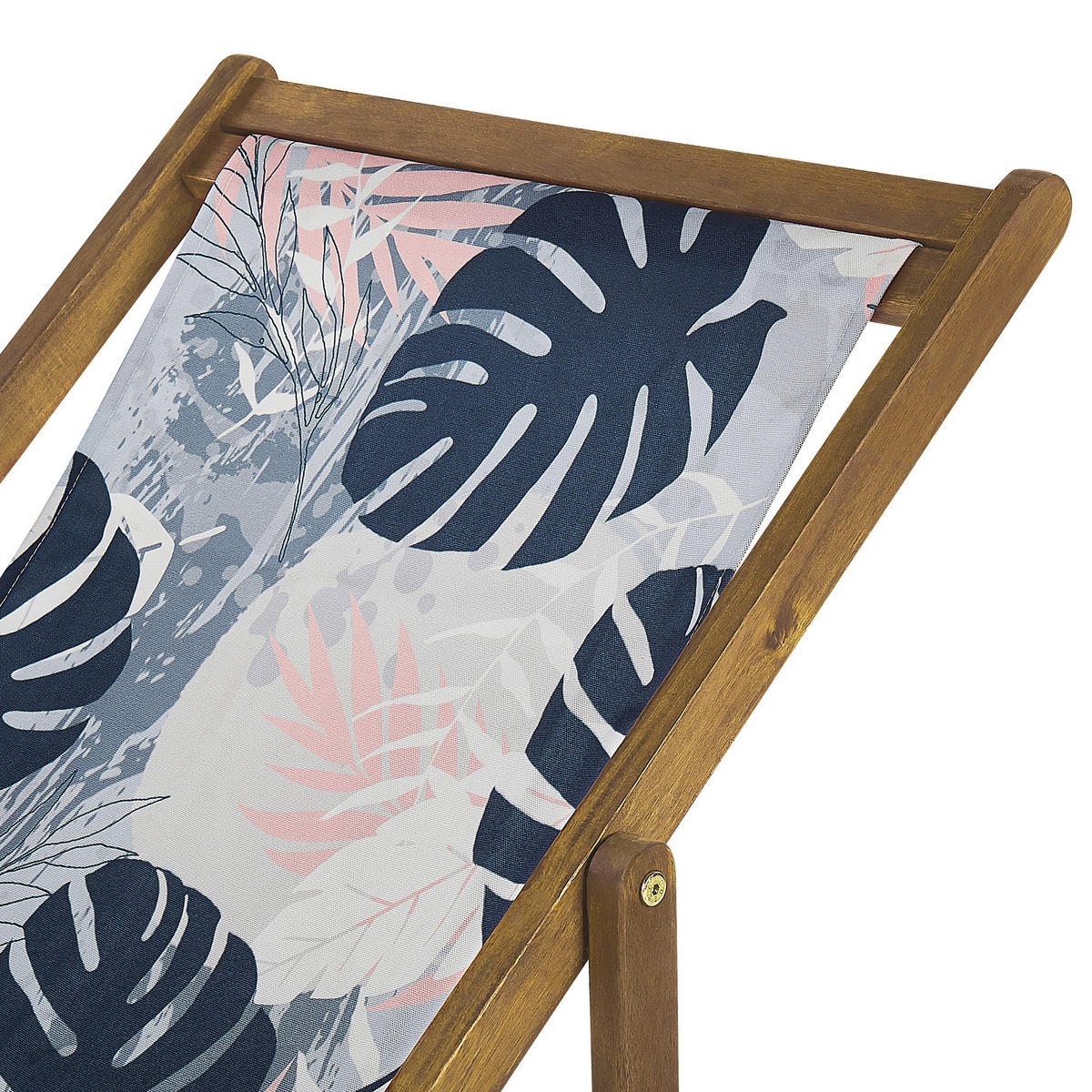 GARTENLIEGE 2er-Set hellbraun Textil weiß/blau Blättermotiv Anzio - Hellbraun/Weiß, Textil (54/70/97cm) - Beliani