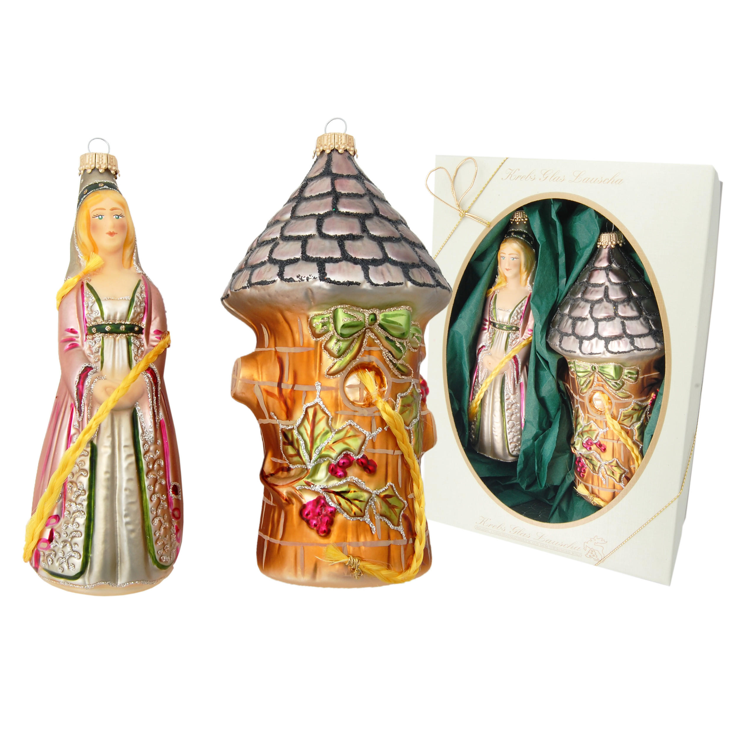 CHRISTBAUMSCHMUCK Rapunzel und Turm Mehrfarbig 15cm (Glas / 2 Stk.) - Multicolor, Glas (5/15/5cm) - Krebs Glas Lauscha