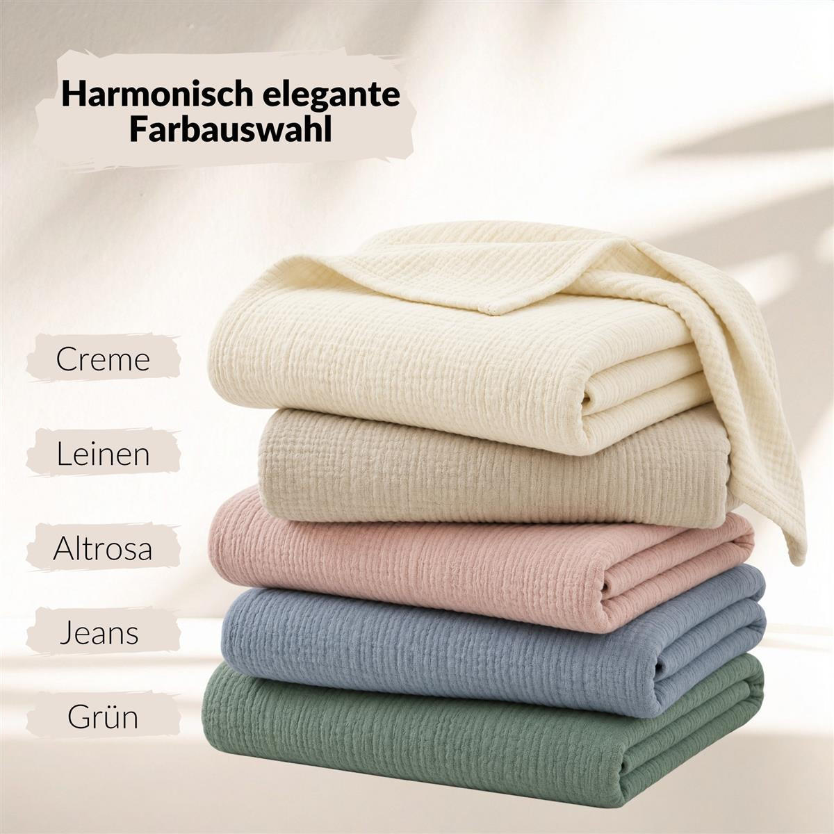 WOHNDECKE Musselin 150 x 200 cm, Leichte Kuscheldecke aus 100% Baumwolle - Nutzbar als Tagesdecke, Plaid oder Decke für Sofa, Couch & Bett - Creme - Creme, Textil (150/200cm) - Carpe Sonno