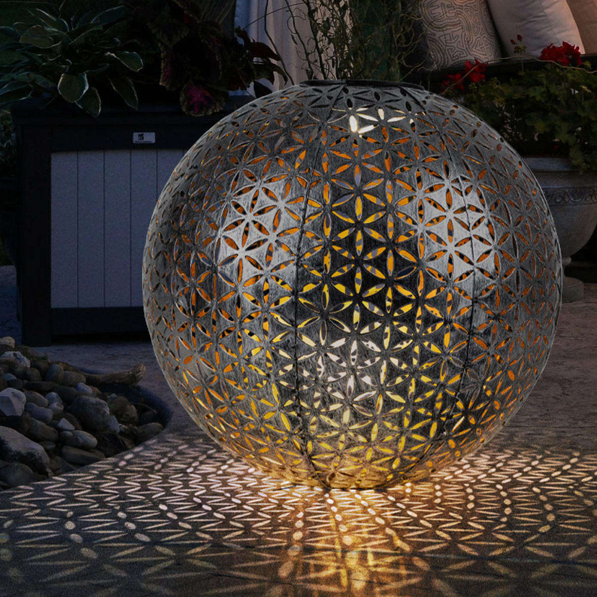 LED AUSSENLEUCHTE Kugel Silber-Grau Gold - Silberfarben, Metall (27/27/38cm) - Globo Lighting