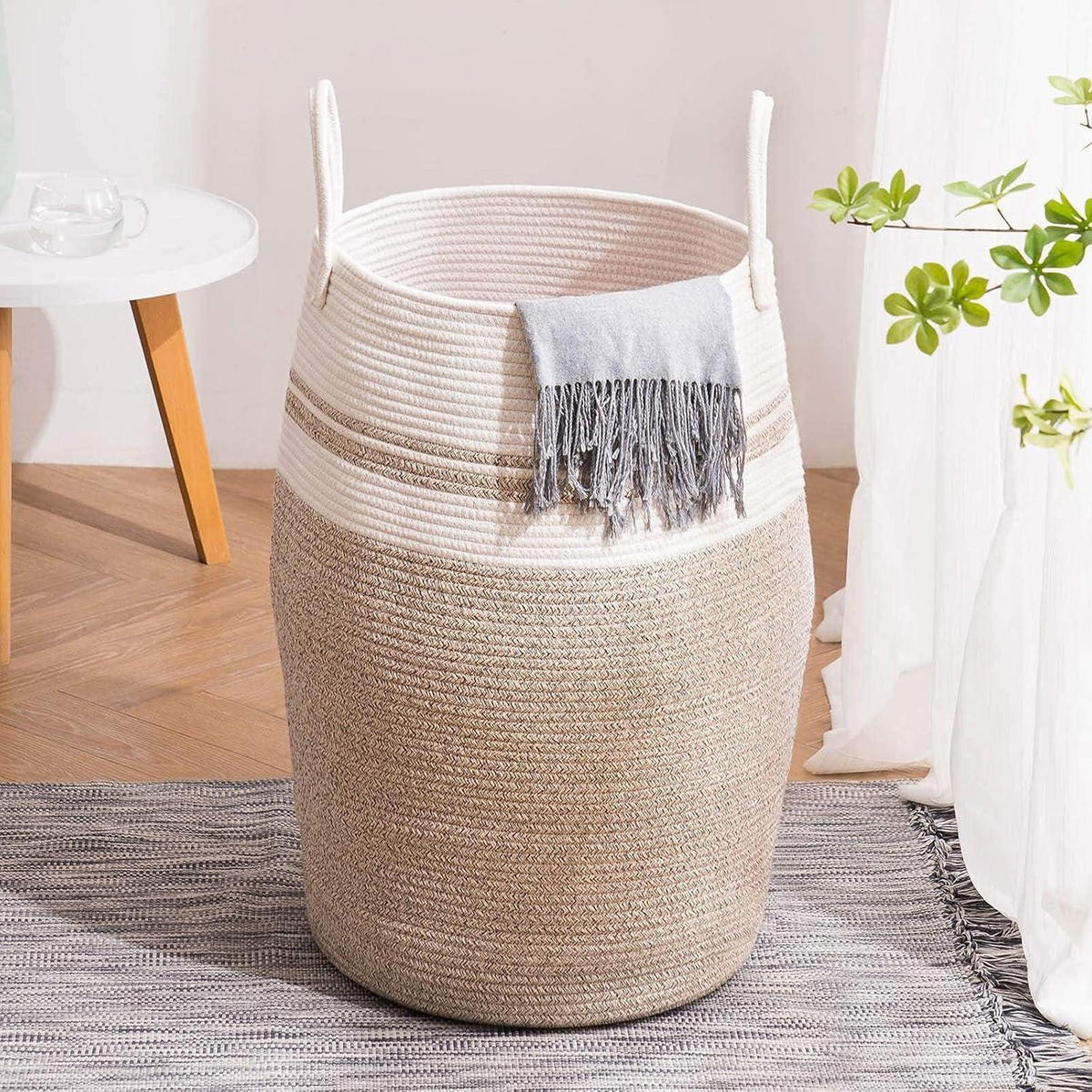 WÄSCHEKORB geflochten Baumwolle Braun Streifen 105L - Multicolor, Textil (38/50/38cm)