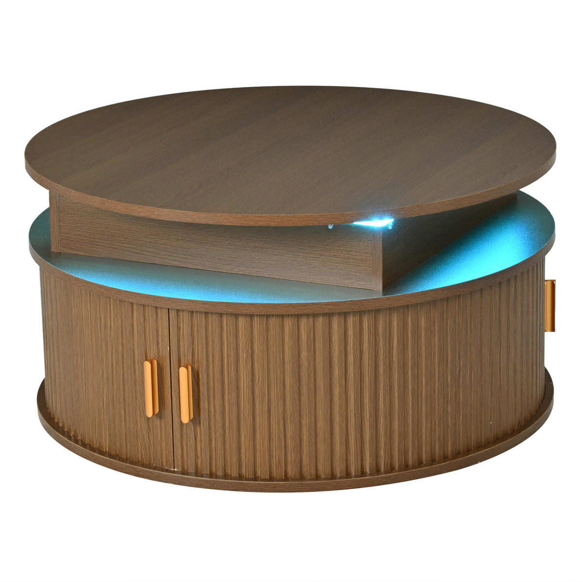 COUCHTISCH 75/75/52 cm walnussfarben aus MDF höhenverstellbar mit LED und Stauraum - Nussbaumfarben, Holzwerkstoff (75/75/52cm) - OKWISH