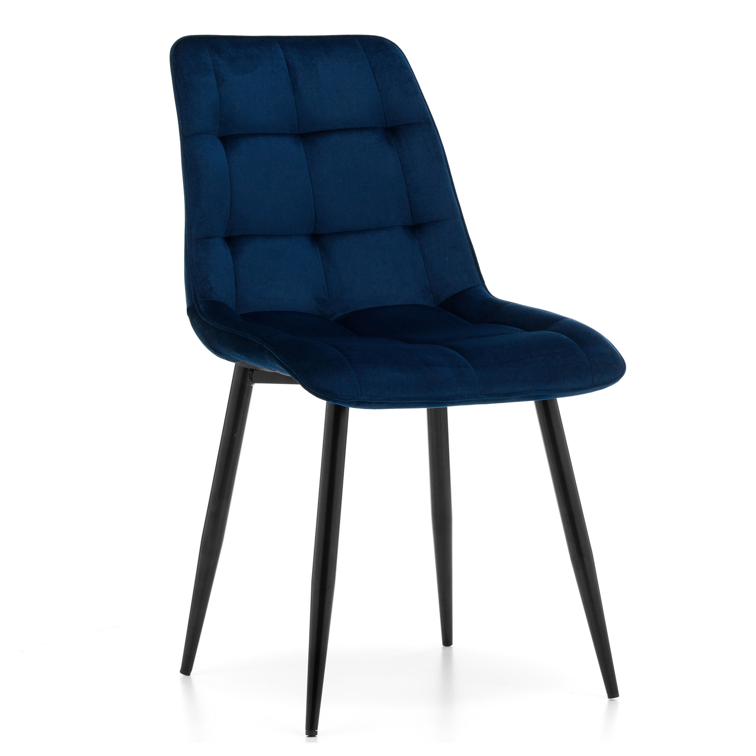 STUHL CHIC gespolsterter mit Steppung - marine blau - Samt Velours - Schwarz/Dunkelblau, Metall (50/88/47cm) - NEW HOME