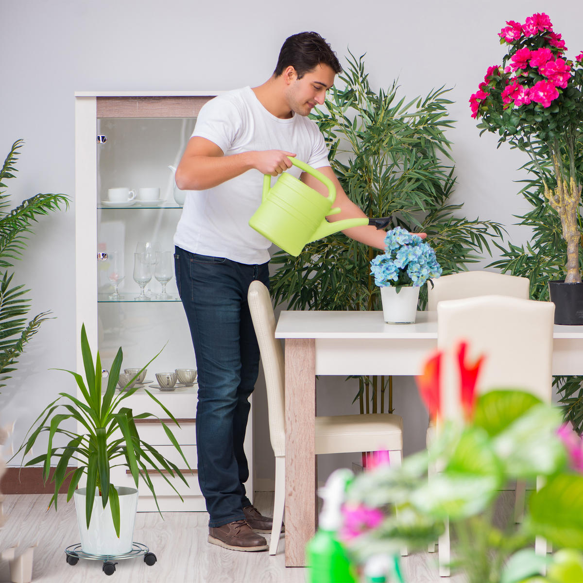 PFLANZENROLLER - Silberfarben, Kunststoff/Metall (32/6/32cm) - Relaxdays