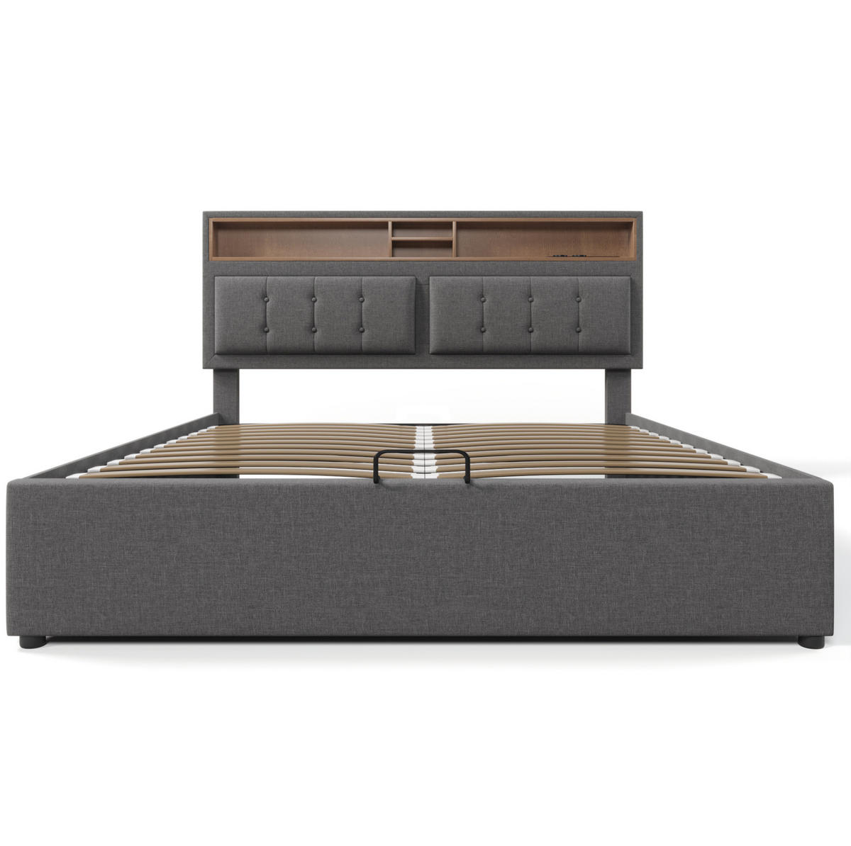 POLSTERBETT 160/200 cm grau mit verstellbarem Kopfteil und USB-Anschluss - Grau, Textil (160/200cm) - OKWISH