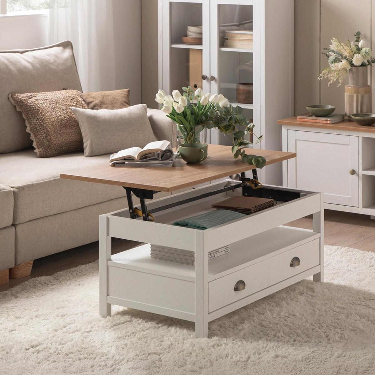 COUCHTISCH HOCHKLAPPBARER Marais Weiß 100 cm x 45-57 cm - Weiß, Holzwerkstoff (55/100/45cm)