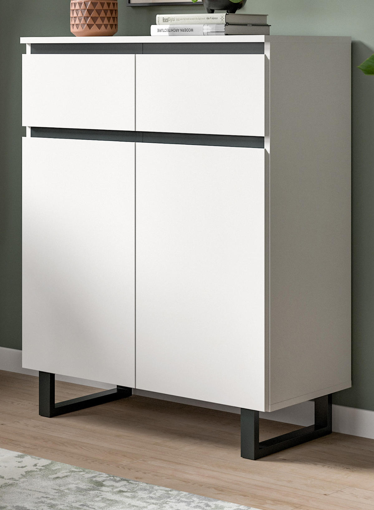KOMMODE weiß, schwarz, Highboard 80 x 99 cm, Soft-Close, Gelia - Schwarz/Weiß, Holzwerkstoff/Metall (80/99/36cm) - Inn.Furn