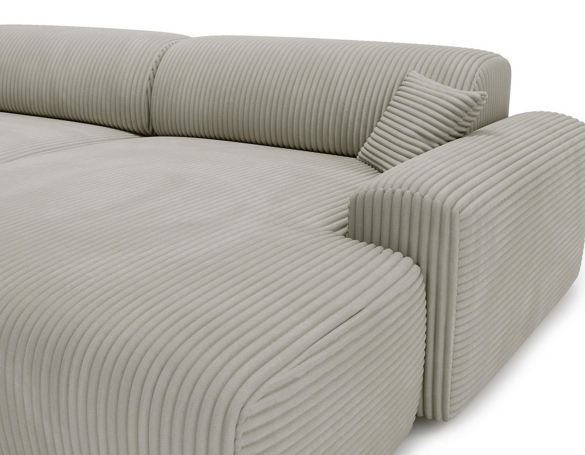 ECKSOFA mit Longchair - Cord - Silberfarben/Schwarz, Kunststoff/Textil (284/178cm) - home24