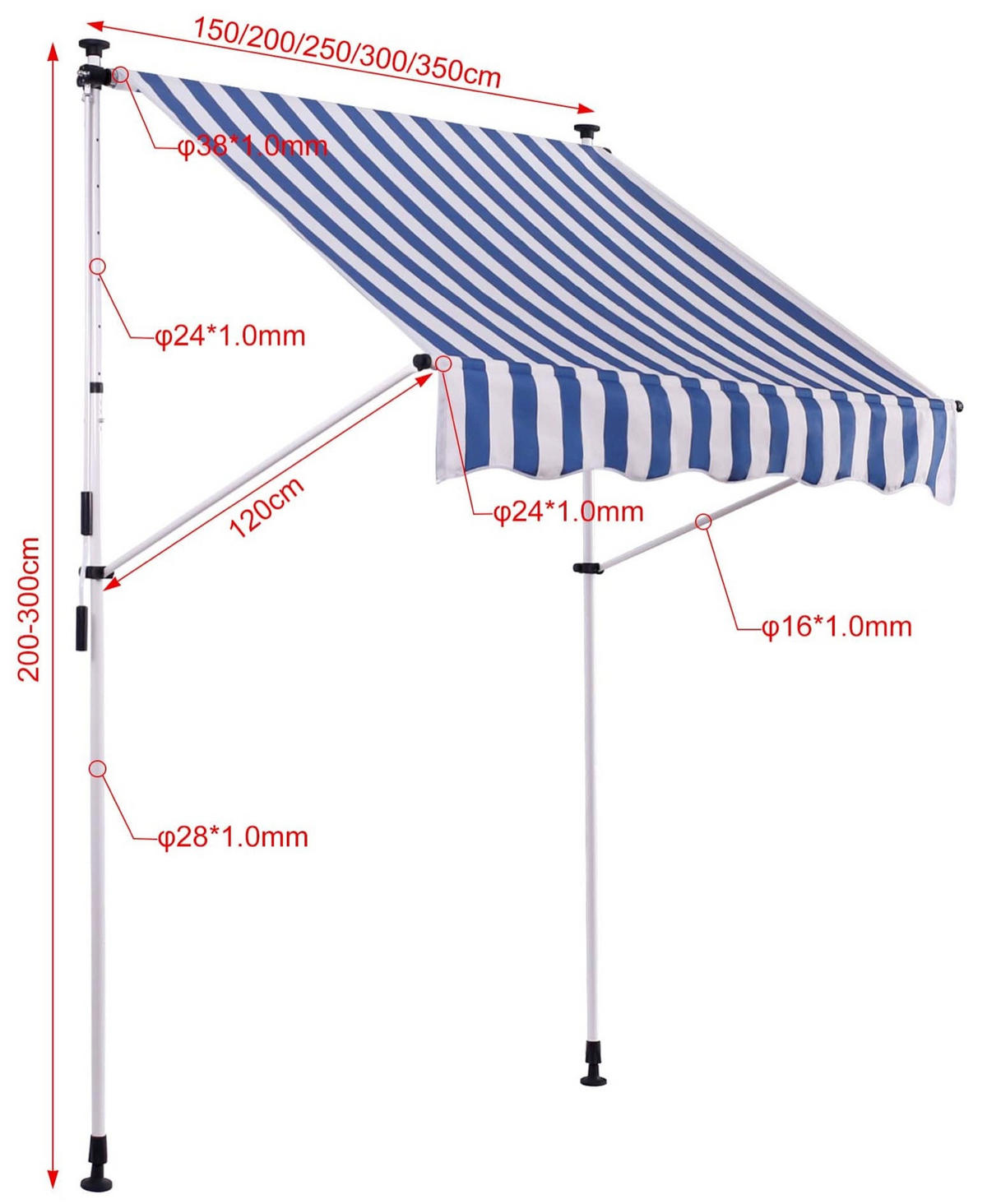 KLEMMMARKISE Wendy 350x120 cm weiß/blau - Blau, Metall (350/220/120cm) - TPFGarden