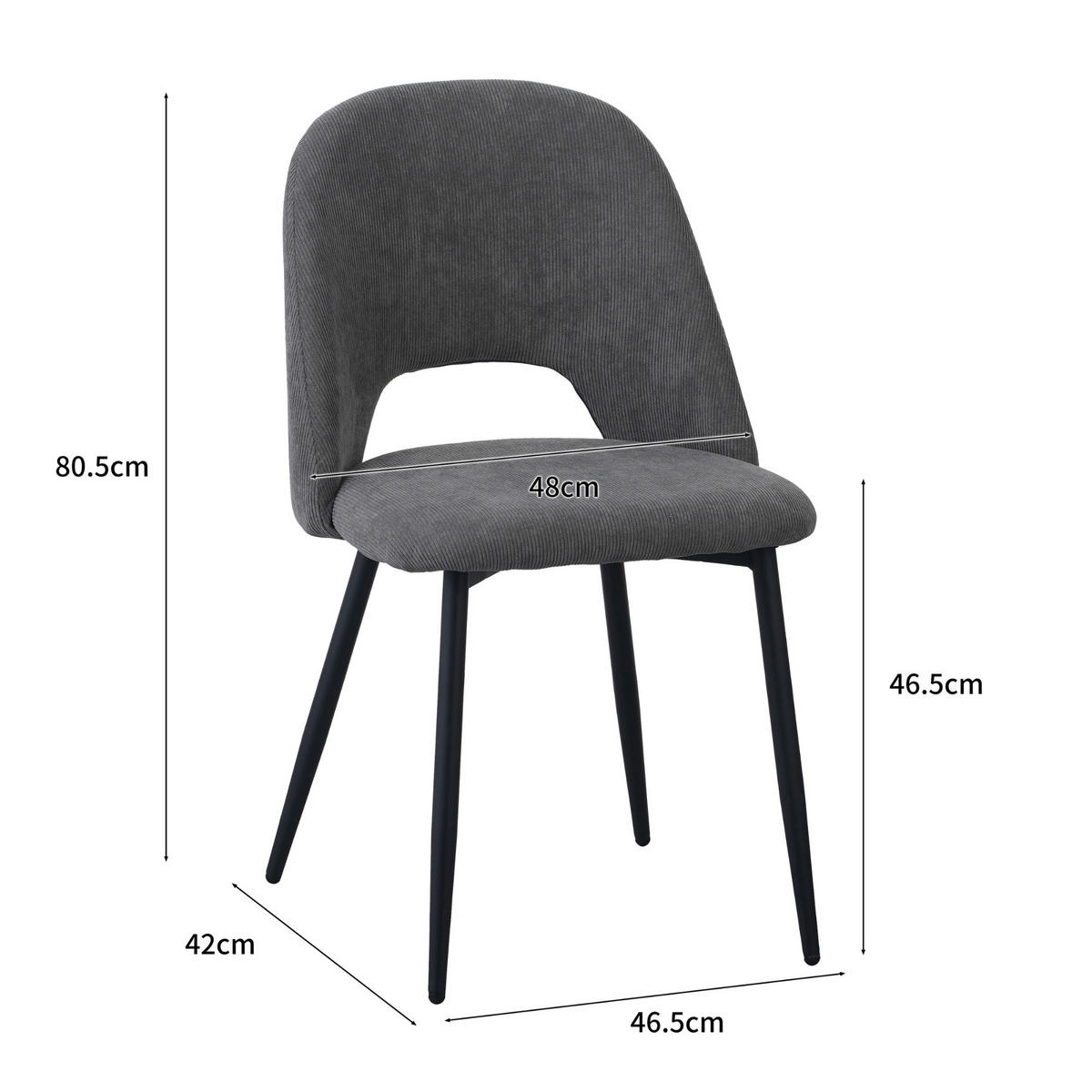 ESSZIMMERSTUHL SILVI Cord 2er Set Grau - Grau, Metall (48/81/53cm) - Albatros