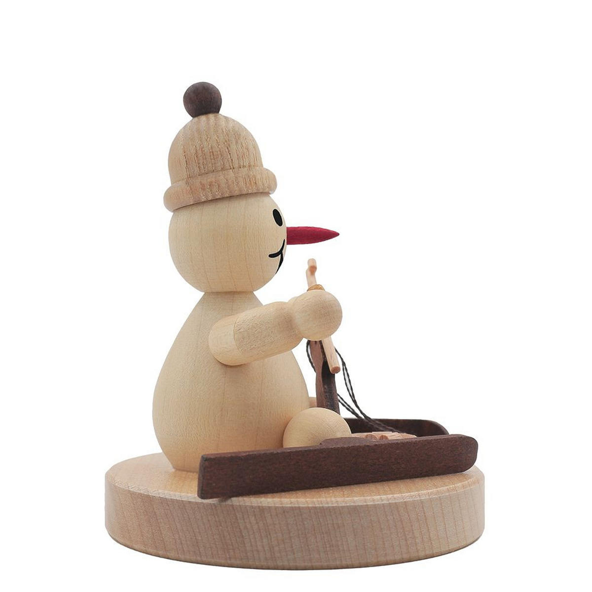 HOLZFIGUR Schneemann Junior sitzender Biathlet auf Sockel 8 cm - Multicolor, Holz (7/1/0.1cm)