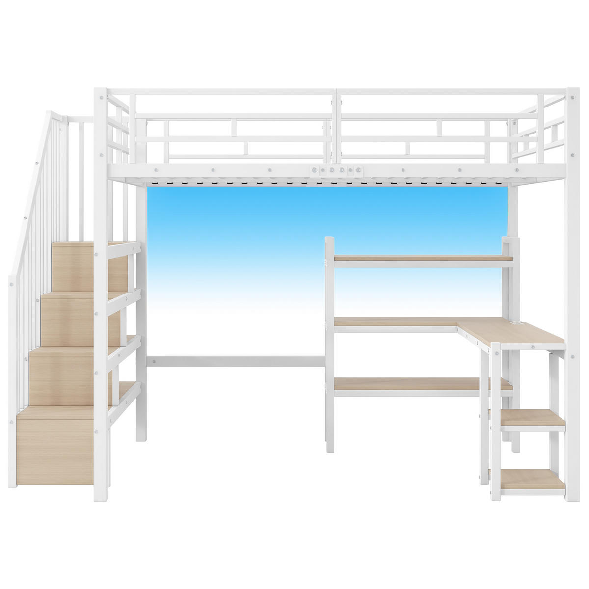 HOCHBETT 140/200 mit LED, Schreibtisch und USB-Ladestation in Weiß - Weiß, Holzwerkstoff/Metall (140/200cm) - EVRYAE