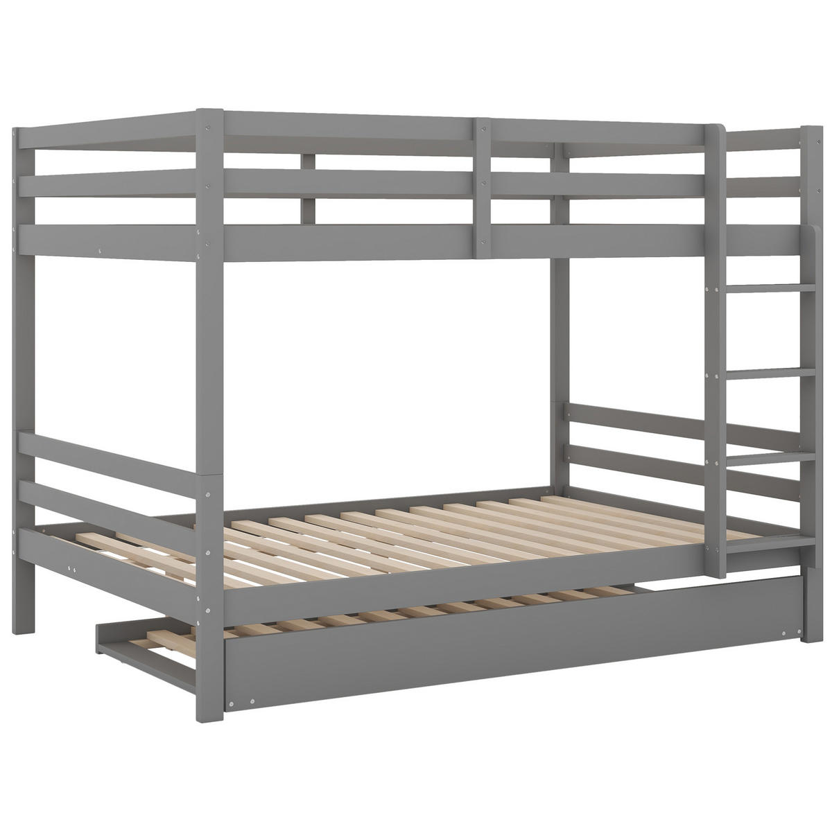 ETAGENBETT 140/200 cm Grau mit Ausziehbett und stabiler Treppe aus Kiefernholz - Grau, Holz (140/200cm) - OKWISH