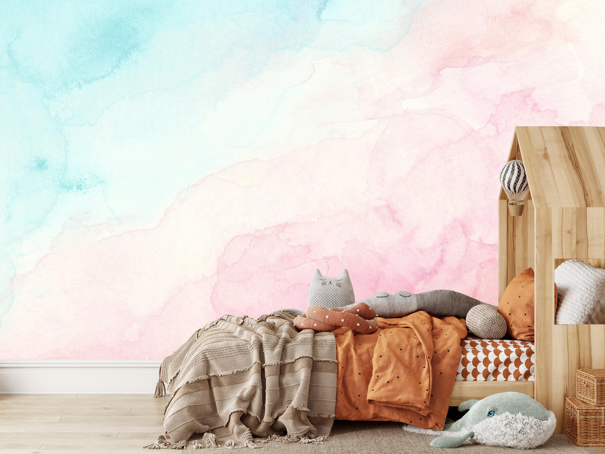 FOTOTAPETE für Kinderzimmer Pastell Ombre Aquarell Gradient 500x350 - Rosa, Papier (500/350cm) - Muralo