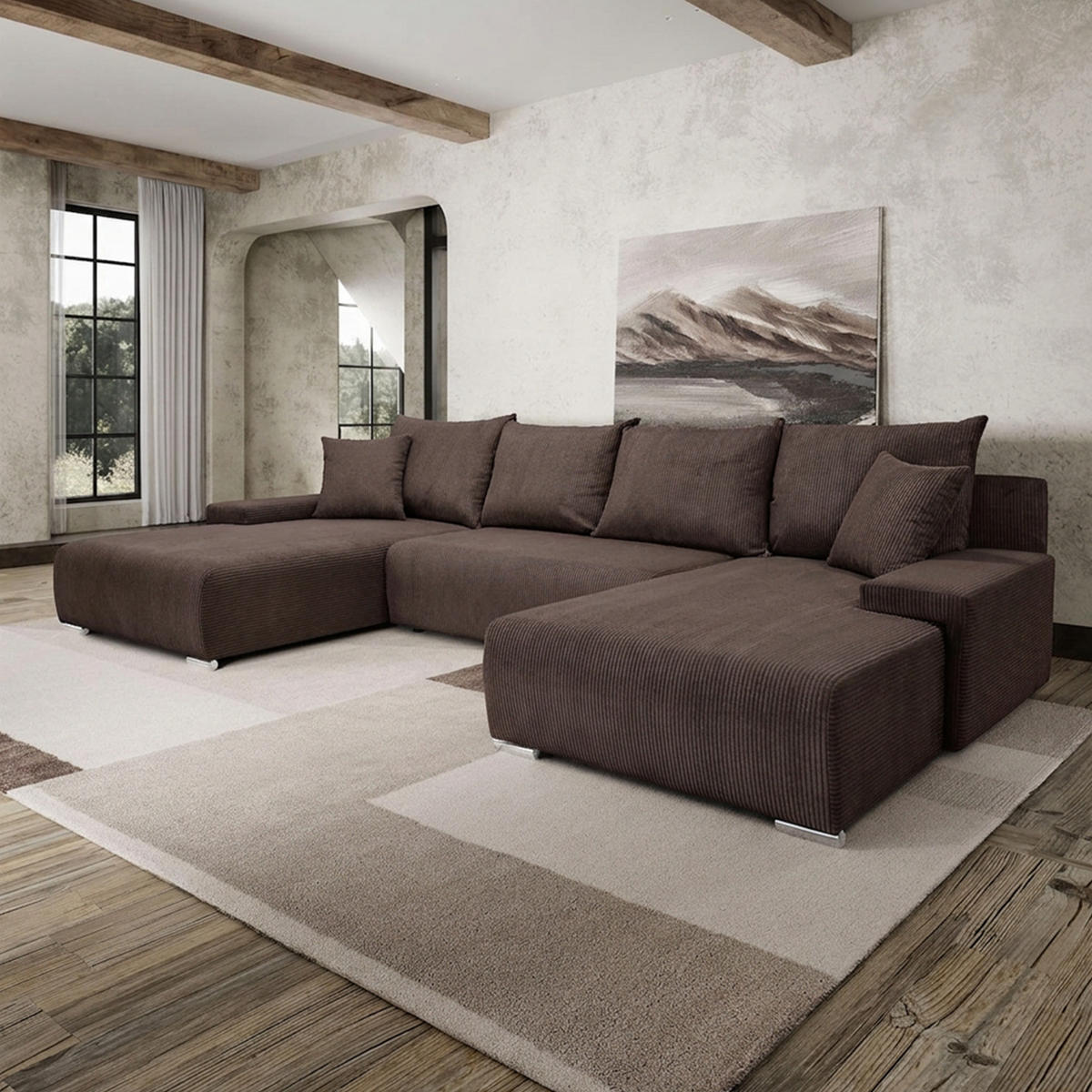 ECKSOFA Trawanga s rozkládací funkcí, Hnědá - hnědá, textil (348/188cm) - Fedve