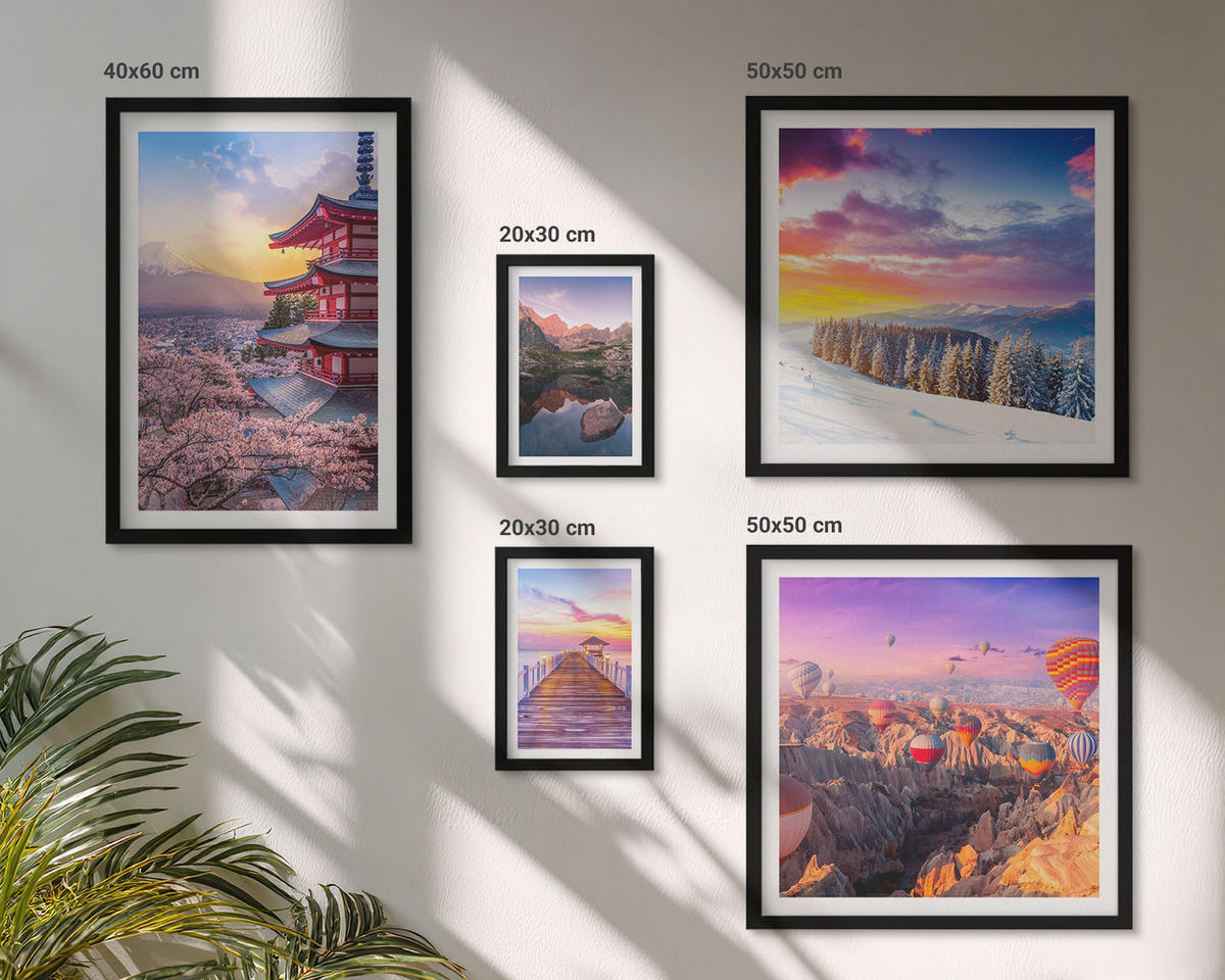 WANDBILDER 5er-Set - 50x50 cm & 20x30 cm & 40x60 cm Schwarzer Rahmen - Romantische Himmelslandschaften - Schwarz, Kunststoff (40/60cm) - ArtPrintCave