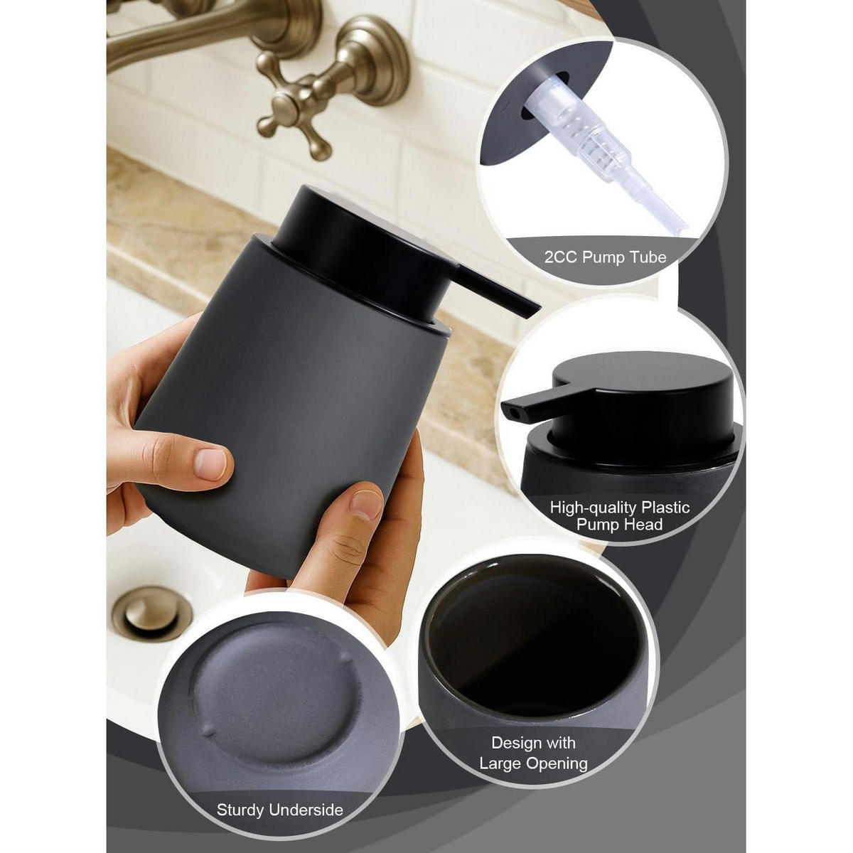 SEIFENSPENDER Keramik Grau 350 ml - Schwarz, Keramik (9.2/12.5/9.2cm)