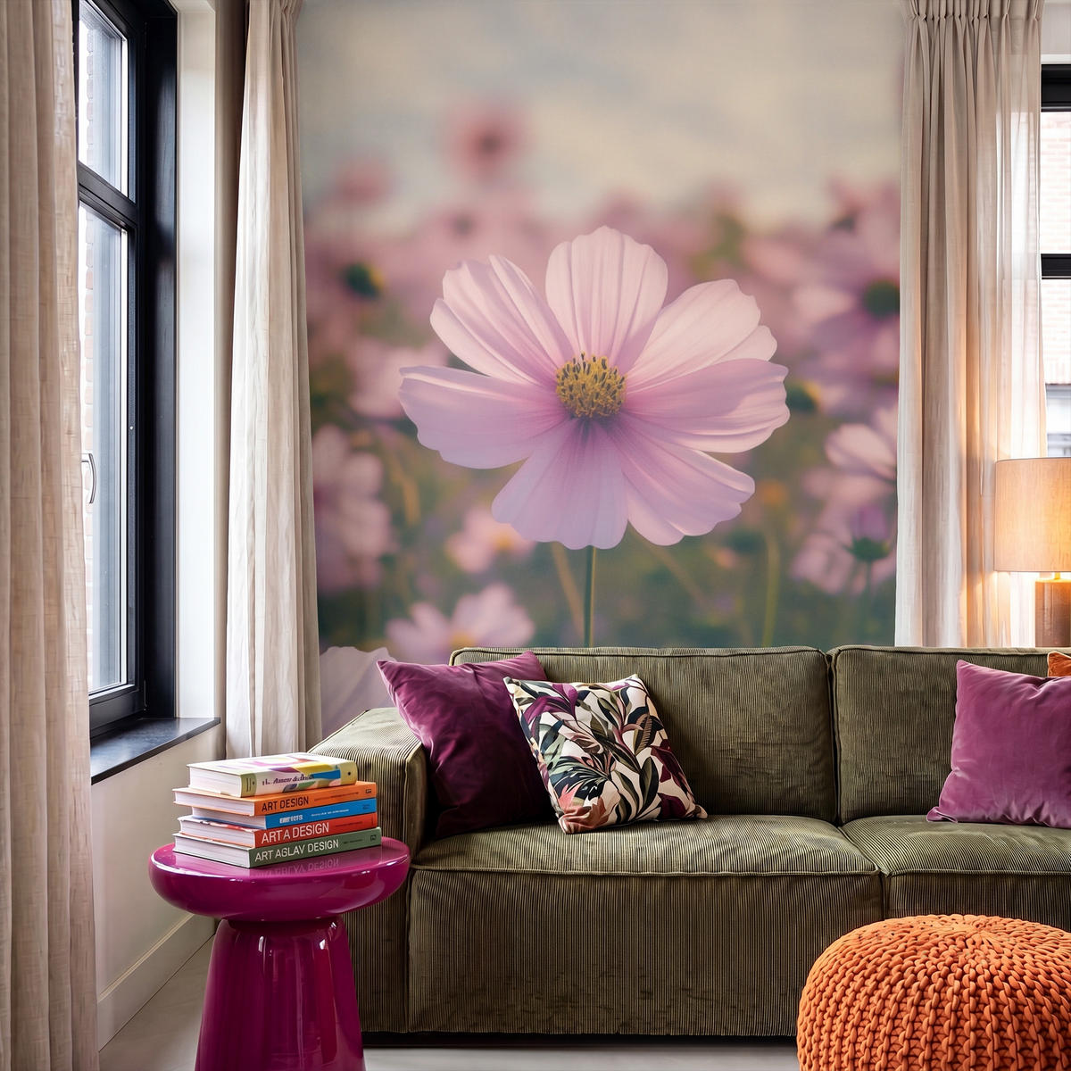 TAPETE - Blumen - Lila - Unscharf - 160x240 cm - Rosa, Papier (160/240cm) - OnlyWow