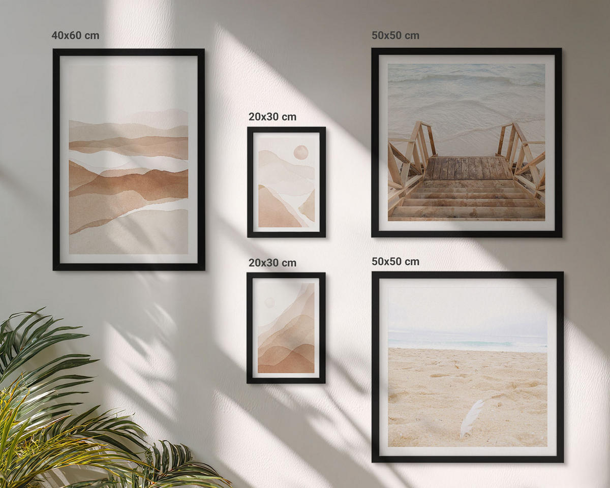 WANDBILDER 5er-Set - 50x50 cm & 20x30 cm & 40x60 cm Schwarzer Rahmen - Abstrakte braune Landschaften - Schwarz, Kunststoff (40/60cm) - ArtPrintCave