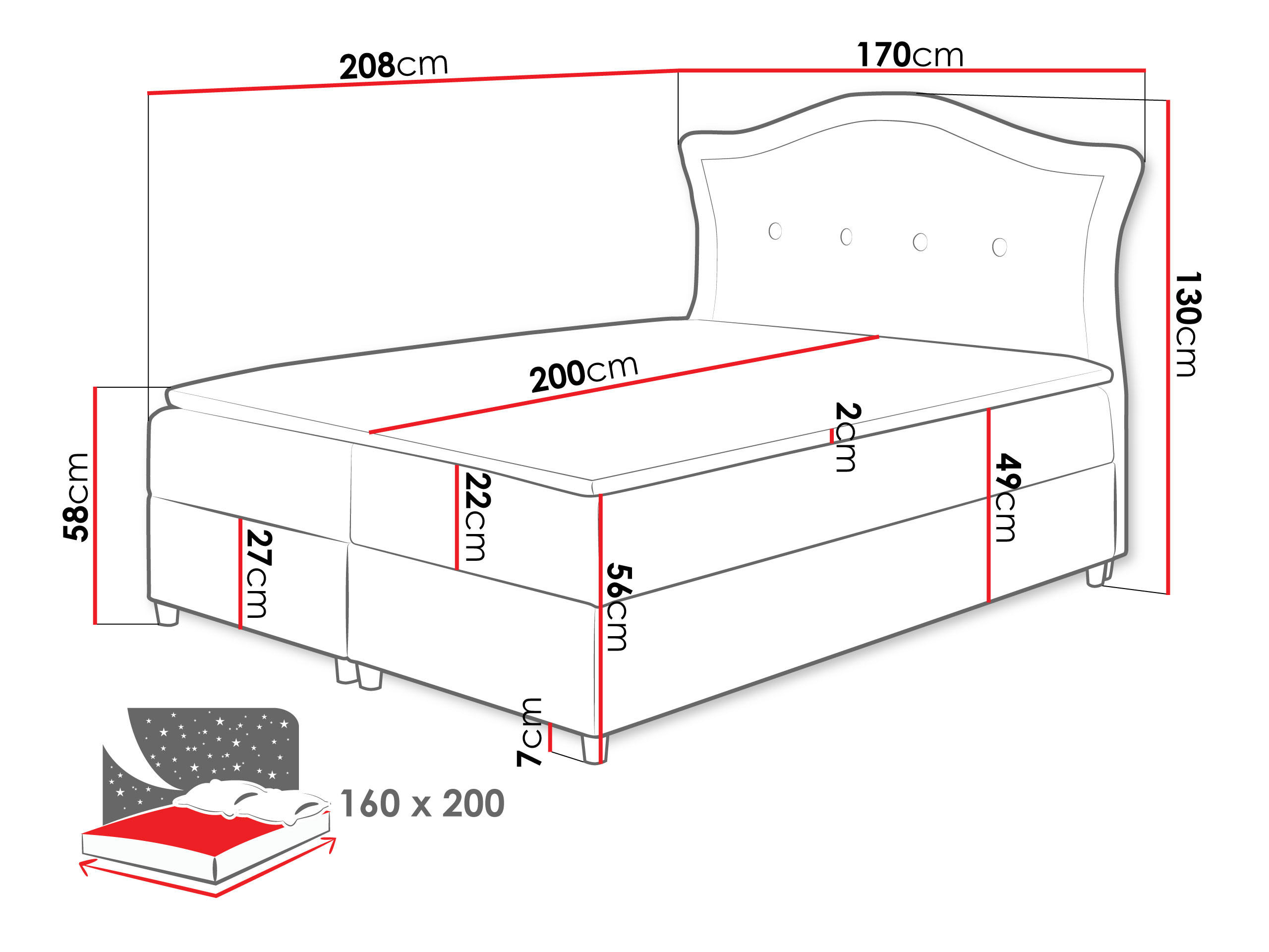 Thumbnail - Mirjan24 Boxbett, Hellbraun, Holz, H3, 160x200 cm, Schlafzimmer, Betten, Boxspringbetten