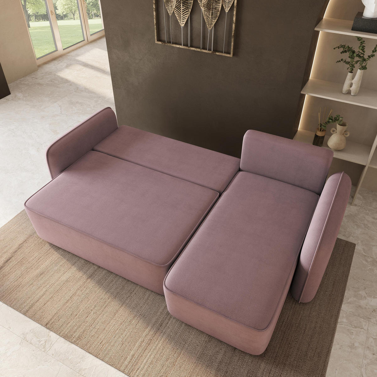 ROHOVÁ Sedačka DOLVER KRONOS 27, Pudrově růžová - šedá/světle růžová, dřevo/textil (238/156cm) - MASSENO