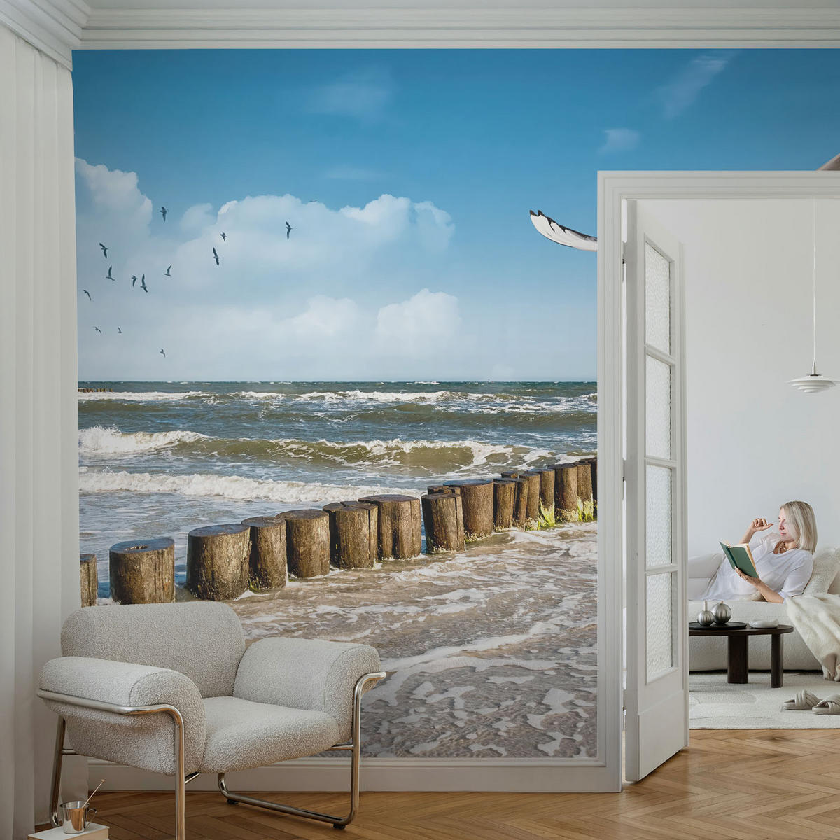 FOTOTAPETE 250x250 cm - Küstenlandschaft - Blau, Textil (250/250cm) - Wallfluent