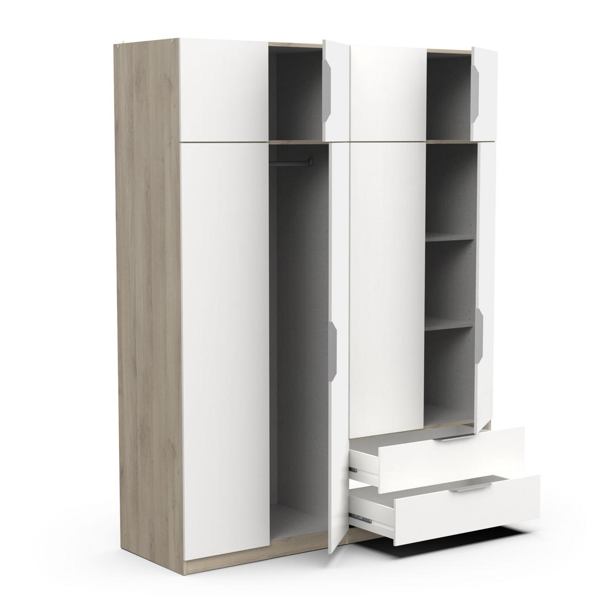 SCHRANK, 8 Türen - GHOST - Weiß und Eiche - 157,3 x 203 x 51,1 cm - Weiß/Sonoma Eiche, Holz (157/203/51cm) - Demeyere